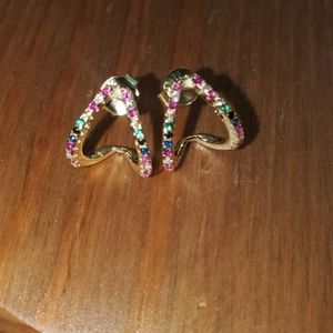 Sterling Silver GP Rainbow CZ Earrings